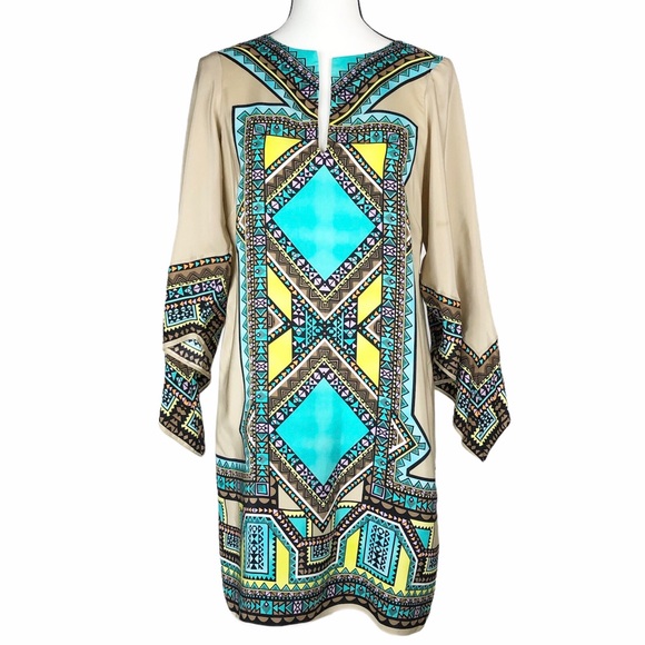 Alice Trixie Neon Geometric Silk Shift Dress